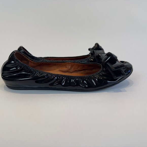 Lanvin Black Patent Leather Ballet Flats with Bow Accents, EU 40 - Picture 5 of 16